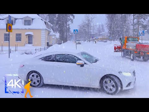 Snowy Morning Walk After the Blizzard, Järvenpää, Finland 4K