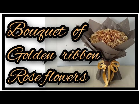 Diy || bouquet of a golden ribbon rose flowers #nipucraft #diy #craft