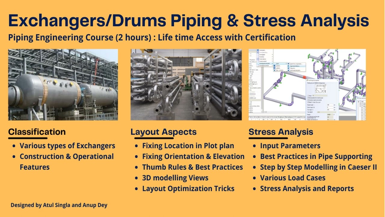 Drums & Exchangers Piping DesignII Stress Analysis II Piping Engineering Course#vessel #udemycourse