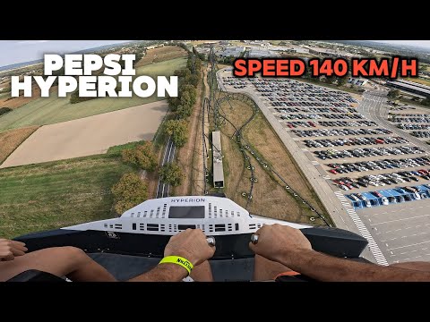 PEPSI HYPERION Mega Roller Coaster Amusement Park Energylandia Zator Poland POV 4k video, Front seat