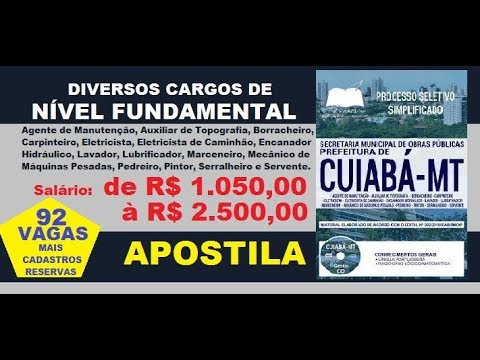 Apostila Processo Seletivo Simplificado Prefeitura Cuiabá MT 2018 Diversos Cargos  Nível fundamental