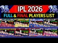 IPL 2026 All Teams Final Squad IPL Team 2026 Players List RCB CSK PBKS KKR SRH LSG RR MI DC GT