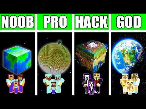 Minecraft: FAMILY PLANET EARTH BUILD CHALLENGE - NOOB vs PRO vs HACKER vs GOD in Minecraft