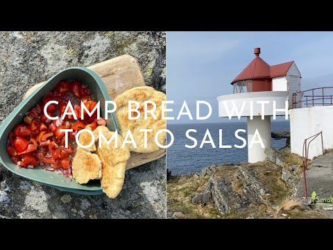 How to make CAMP BREAD with tomato salsa? The Fjøløy Lighthouse (Norway) - outdoor cooking