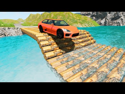 Cars vs Log Bridge Deep Water - BeamNG.drive