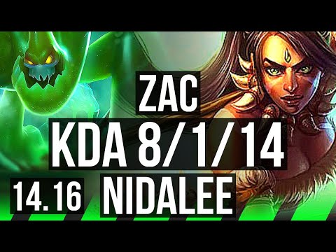 ZAC vs NIDALEE (JGL) | 8/1/14, Rank 5 Zac, Legendary, 600+ games | EUW Challenger | 14.16
