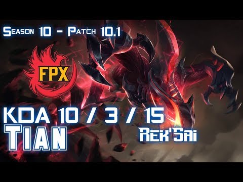FPX Tian REK'SAI vs LEE SIN Jungle - Patch 10.1 KR Ranked