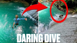 EIGHT-YEAR-OLD JUMPS OFF TERRIFYINGLY TALL WATERFALL IN JAMAICA | DAY NEARLY ENDS IN DISASTER