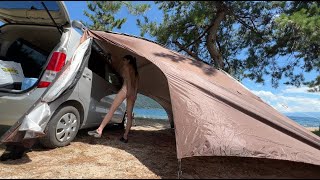 絶景キャンプ場で着替えてたら少年がきてもめました。#camping #キャンプ #車中泊 #キャンプ飯 #ひき肉です