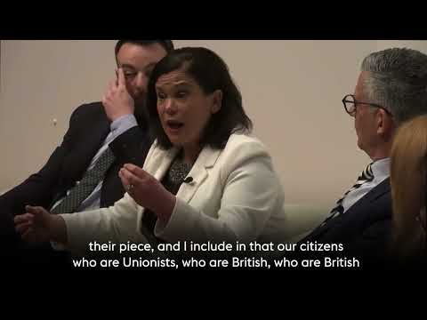 Mary Lou McDonald speaking in Queens University to mark 25 years of the Good Friday Agreement