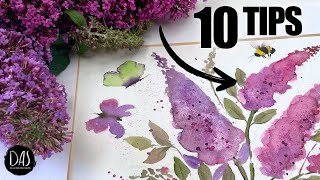 How to paint loose and impressionistic watercolour buddleia flowers!