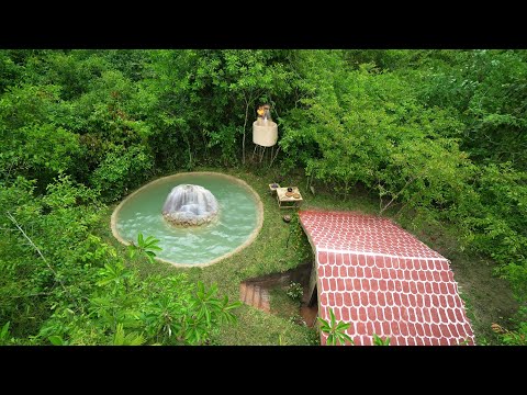 Build The Most Beautiful Amazing  Swimming Pool Around Mountain Near My Underground House