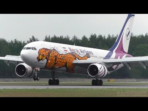 RARE: Meraj Airlines Airbus A300-600 'Asiatic Cheetah' beautiful smoky landing | St. Petersburg