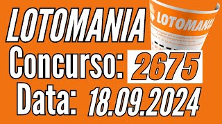 ???? Lotomania de hoje, Lotomania 18/09, Resultado da Lotomania 2675,