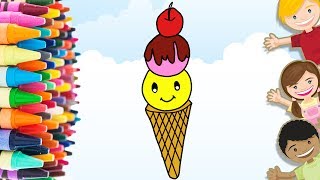 Double Scoops Cartoon Ice-Cream Cone - Draw and color step by step