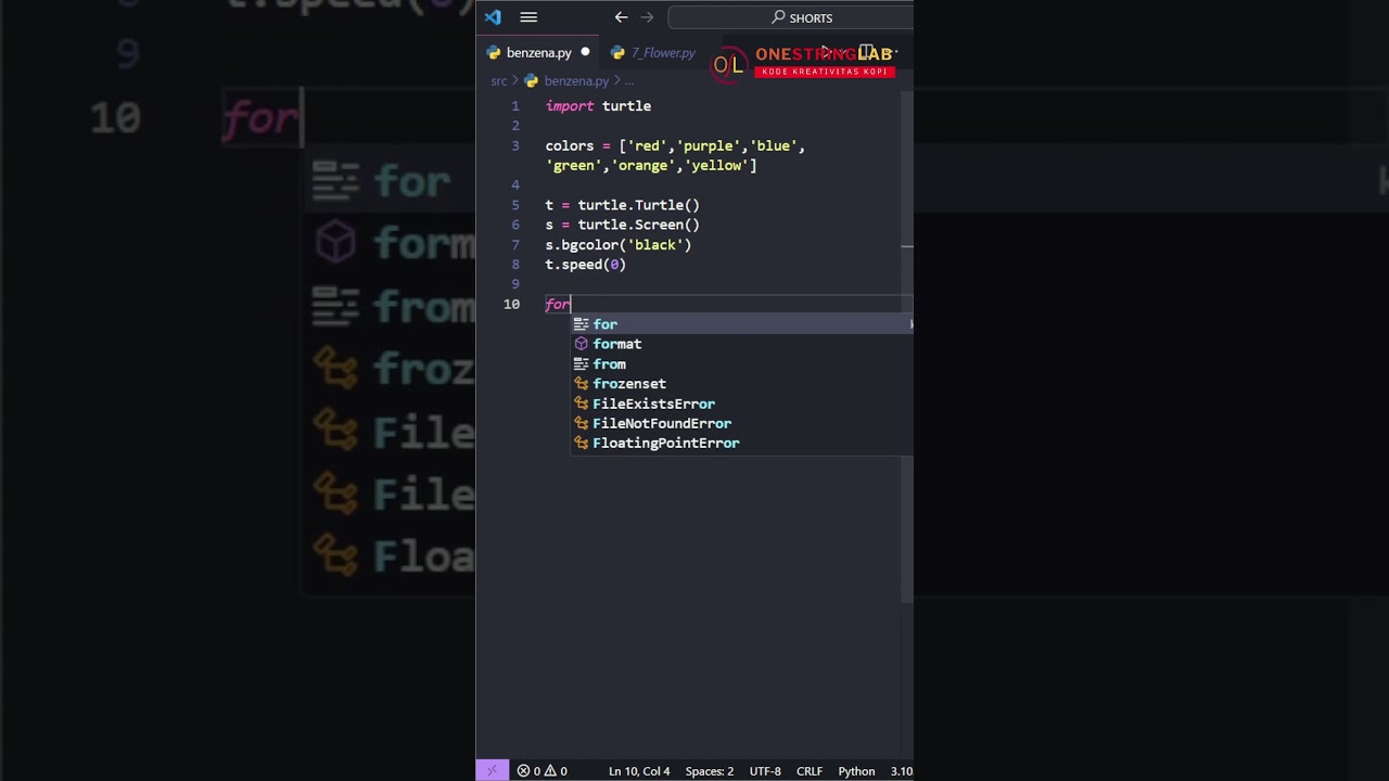 BELAJAR PYTHON TURTLE - MENGGAMBAR POLA PELANGI BENZENA