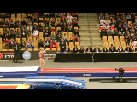 RUS Anna Korobeinikova 1st pass Finals 2015 World Champs Womens Tumbling 3rd place tie w Lingxi Chen