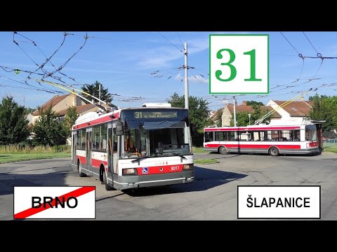 DPMB linka 31 Brno - Šlapanice; Škoda 21Tr; POV video 1:1