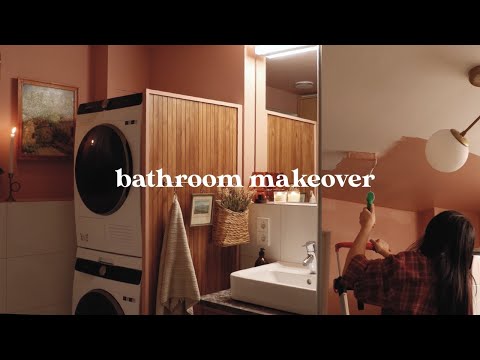 Small bathroom makeover under $500 | Ikea vanity hack + diy washer divider