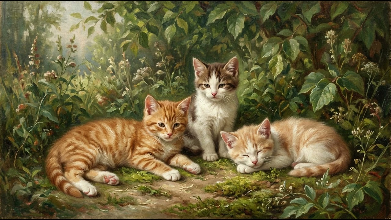 Cute Kittens Classic Painting 🐾 | 4K Vintage Art Background for Relaxation