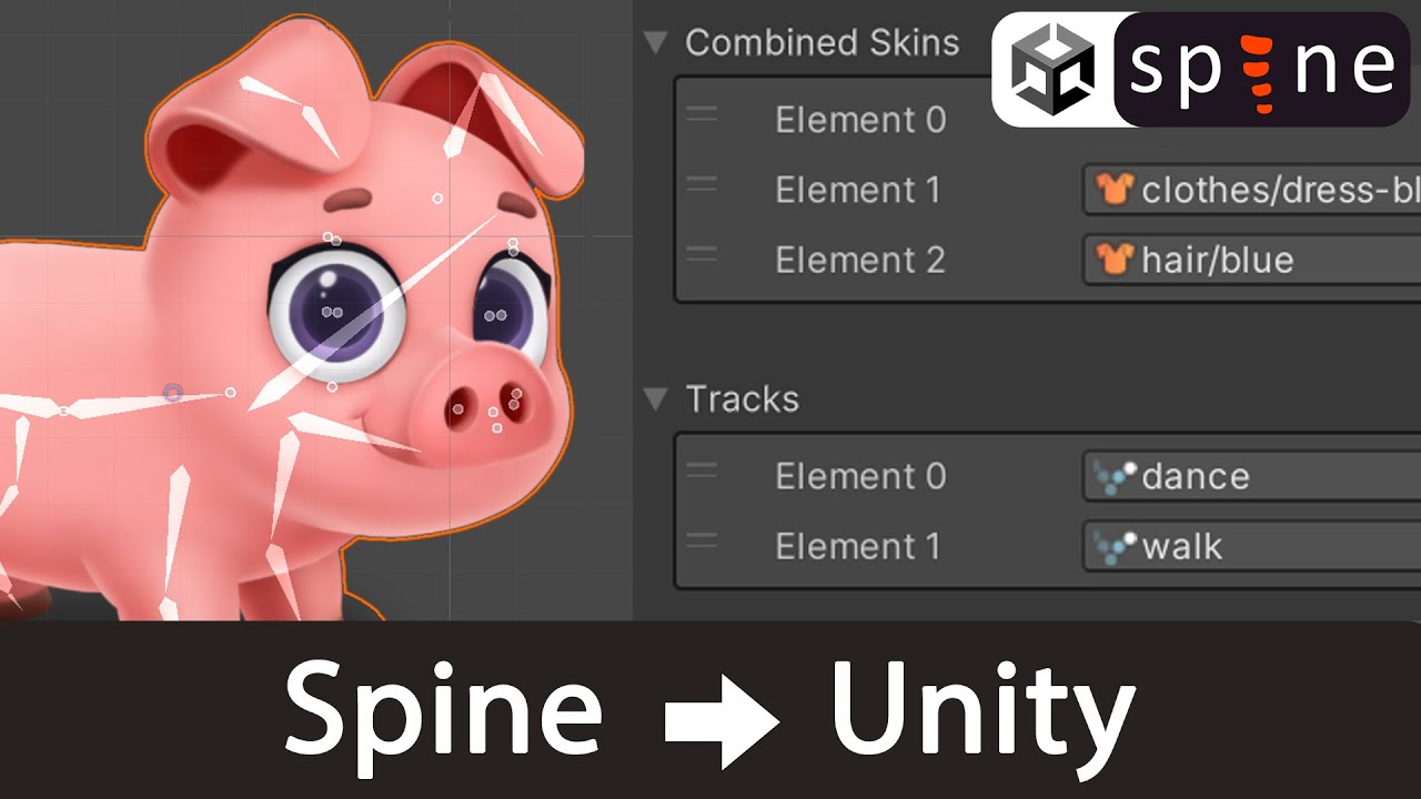 How to import Spine 2D character into Unity | Combine skins and tracks