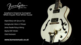 Video thumbnail for Epiphone Emperor Swingster White Royale Pearl White Guitar | Bonners Guitar Store by Bonners Guitar Store