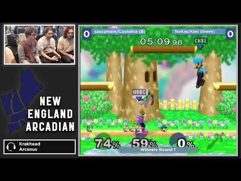NE Melee Arcadian 11 - Abel/TeaKay (Green) vs. Coolslice/saucymain (Blue) - SSBM Doubles WR1