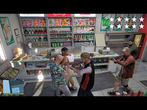 GTA 5 - Franklin, Lamar, Michael, Trevor, Ron and Wade's TEN STAR COP BATTLE/ESCAPE