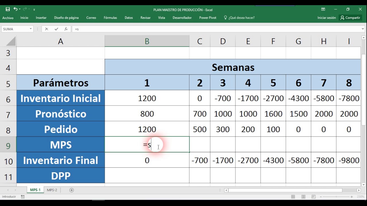 Plan Maestro de Producción   Ejemplo en Excel