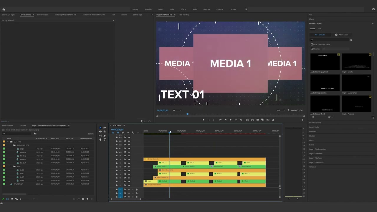 How to edit the Party Kinetic Circle Event Intro Opener in Premiere Pro