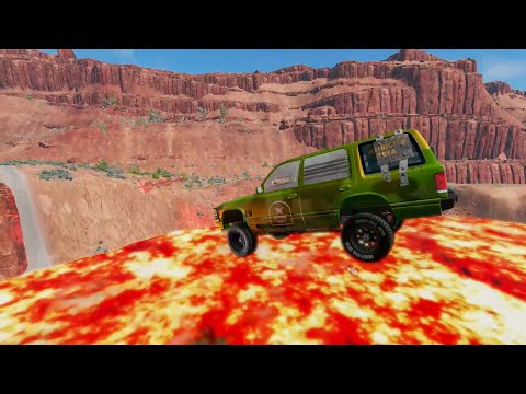 Cars vs Lava - River and Broken Bridge - BeamNG Drive