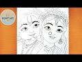 Krishna Radha Beautiful Drawing Radha Krishna Drawing Chitra Lord Krishna Drawing Step By Step