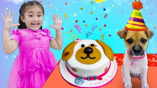Annie and Sammy Pretend Play Surprise Birthday Party for Their REAL Puppy Dog Pet