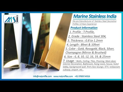 Stainless Steel Glass Fixing Profile, Gold, Rose Gold, Black, Silver, Champagne Antique Hairline etc