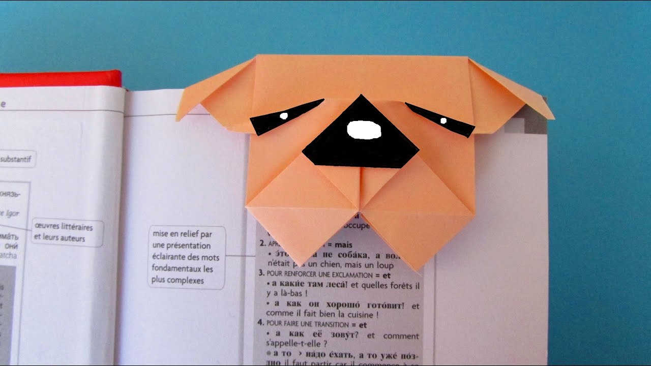 Origami : 📖 Marque-page 🐶 Chien Bouledogue 🐕🐩