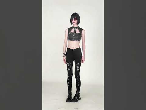 Black Punk Faux Leather Crop Top with Studs and Front Zip
