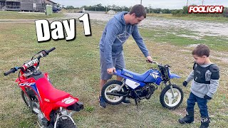 Teaching a 4 yr old how to ride a PW50 (Hilarious)