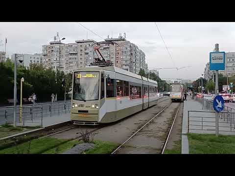 Tramvaiul Bucur LF #409 pe linia 23 părăsind stația Bd.Nicolae Grigorescu