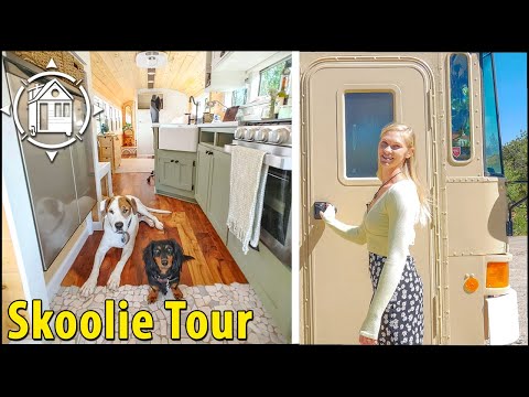 Young couple builds tiny house inside of an old school bus!