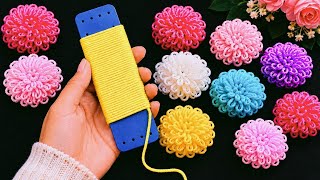 Amazing Wool Flower Maker Tool😍Easy DIY Yarn Flower Craft Tutorialअद्भुत ऊन का फूल बनाने वाला उपकरण
