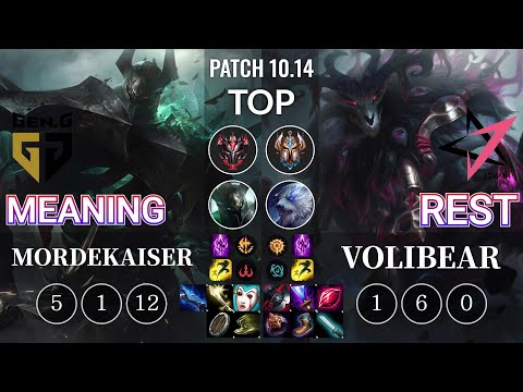 GEN Meaning Mordekaiser vs JT Rest Volibear Top - KR Patch 10.14