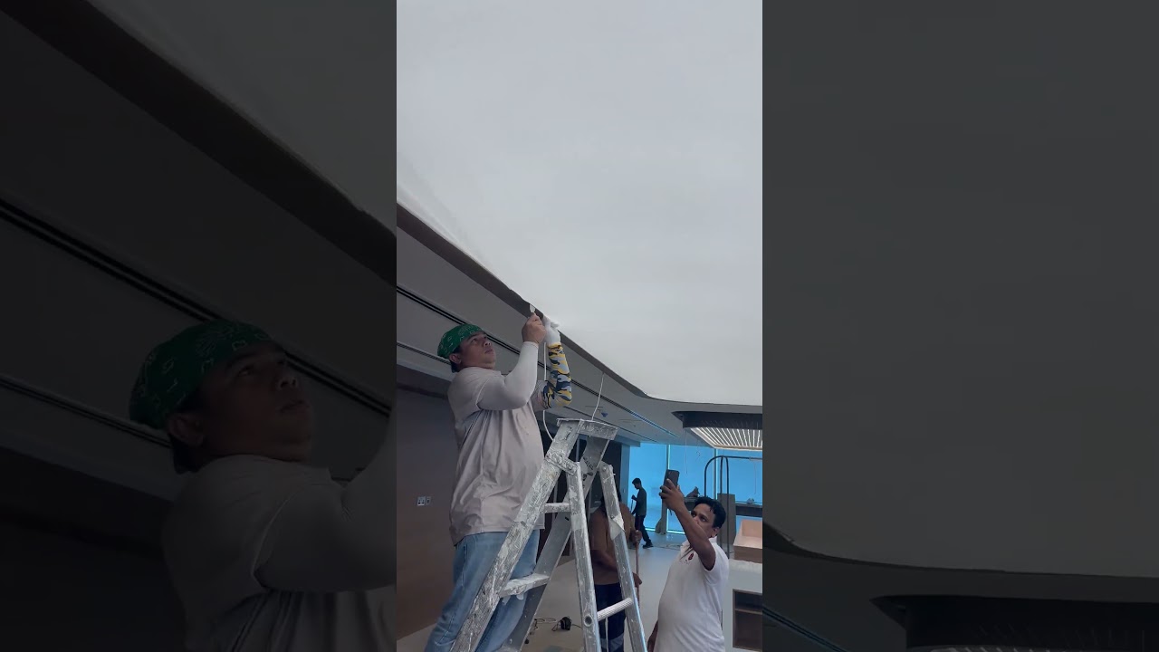 Stretch ceiling with backlit installation