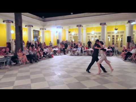  Kostas Nikolaidis  and  Vassia Thanopoulou  are  dancing  to  "  Porteno y Bailarin  "  by  Carlos di Sarli  at  Todos Tango Festival  in  2016