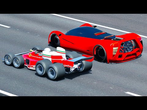 Ferrari F1 8 Wheels 1976 vs Ferrari Marte 2050 Concept - Drag Race 20 KM