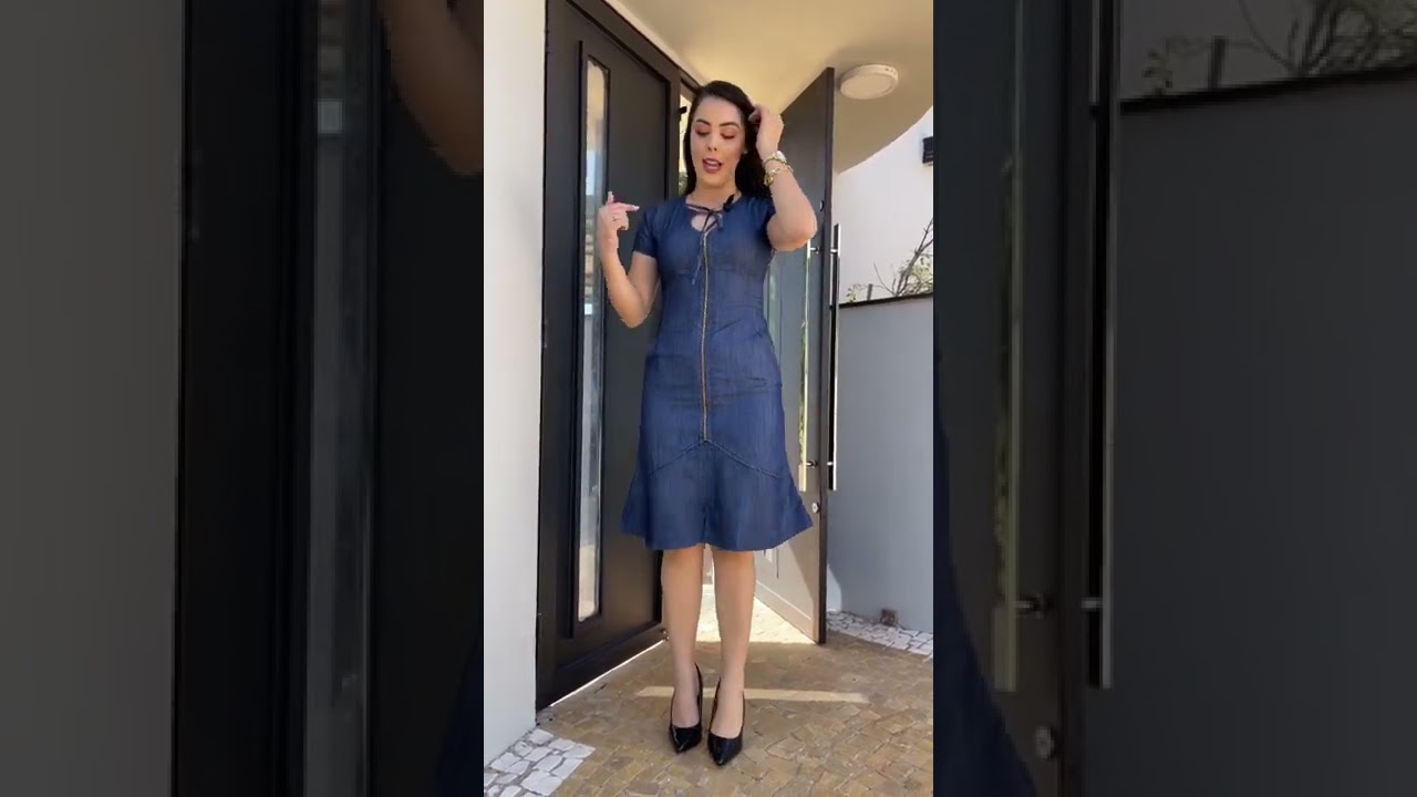 Look com vestido jeans zíper frontal da loja @diracajeans provador @francielevasconcelosoficial
