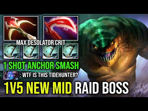 WTF 100% CAN'T KILL Raid Boss Solo Mid Tidehunter 1 Shot Max Desolator Hit Like a Truck Dota 2
