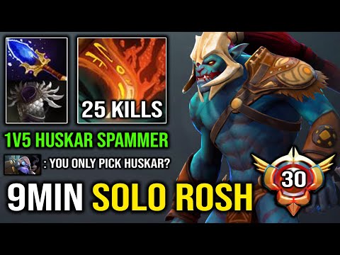 WTF 9Min Solo Roshan 1v5 Mid Huskar Crazy 1100 XPM 25Kills with Aghs Nonstop 10s CD Life Break DotA
