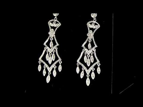 Lady's 18k White Gold Cluster Diamond Dangling Earrings