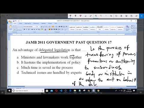 JAMB 2011 GOVERNMENT PAST QUESTION 17 Delegated Legislation