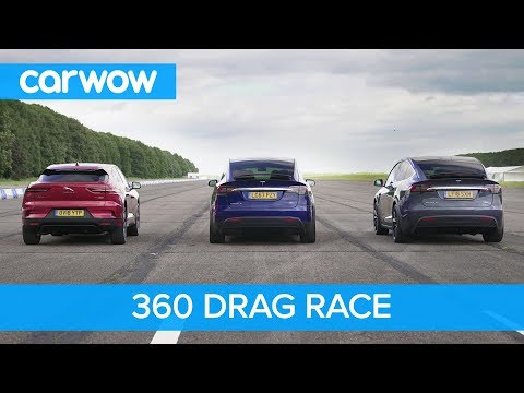 Tesla Model X 100D & P100D vs Jaguar I-Pace – 360° DRAG & ROLLING RACE